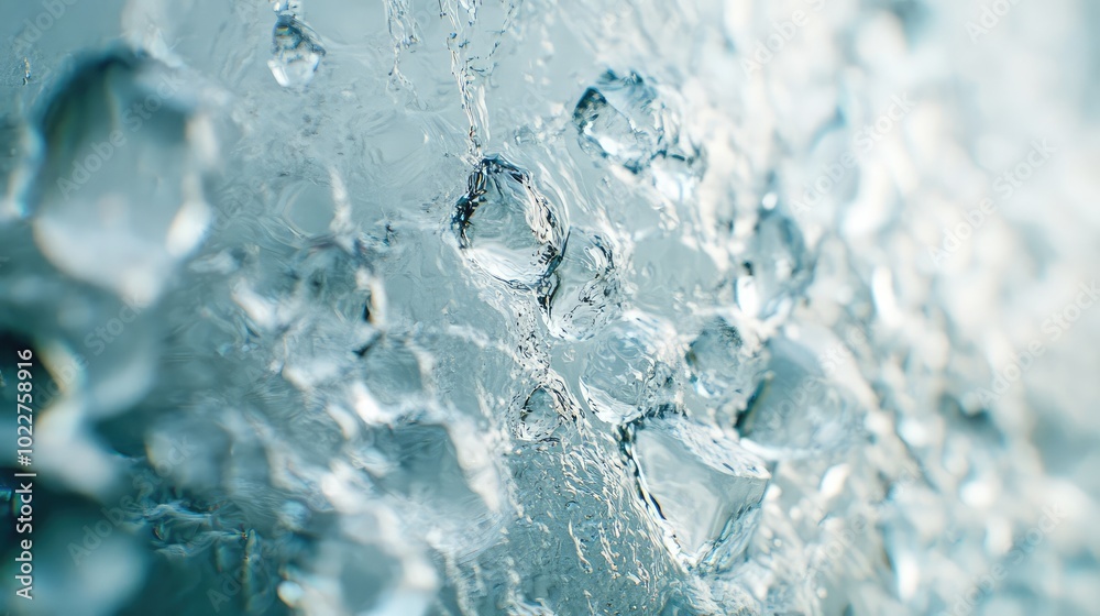 Obraz premium A close-up of clear textured glass with water droplets on its surface, highlighting the interplay between transparency and moisture