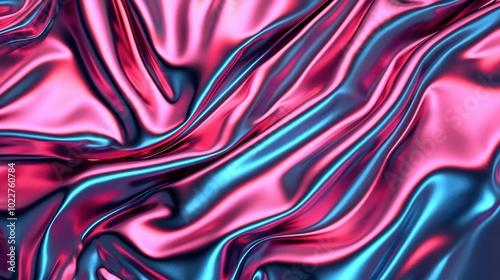 A vibrant, flowing wave of pink and blue fabric, showcasing a smooth, glossy texture with rich colors and dynamic folds.