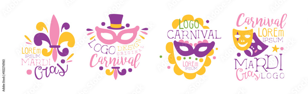 Mardi Gras Logo and Label Original Design Vector Set Mardi Gras Logo and Label Original Design Vector Set