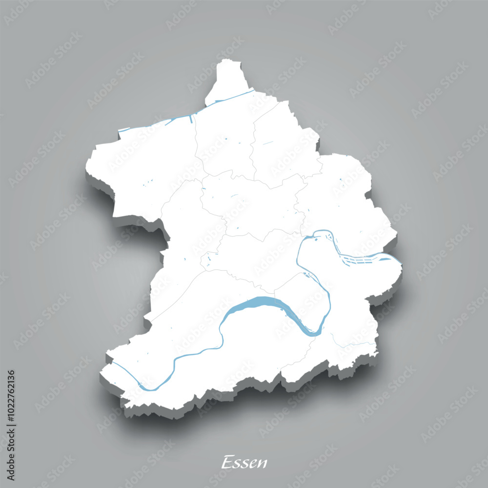 3D Map of Essen with Waterways Highlighted 3D Map of Essen with Waterways Highlighted