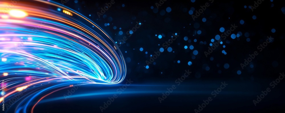 Obraz premium A vibrant abstract design featuring flowing light trails against a dark background, evoking energy and movement.