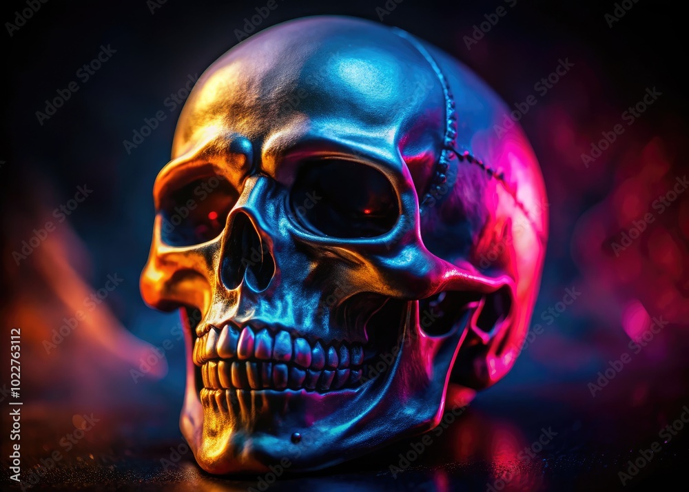 Sinister Side View of a Grinning Skull with an Evil Smile Against a Dark and Mysterious Background Sinister Side View of a Grinning Skull with an Evil Smile Against a Dark and Mysterious Background