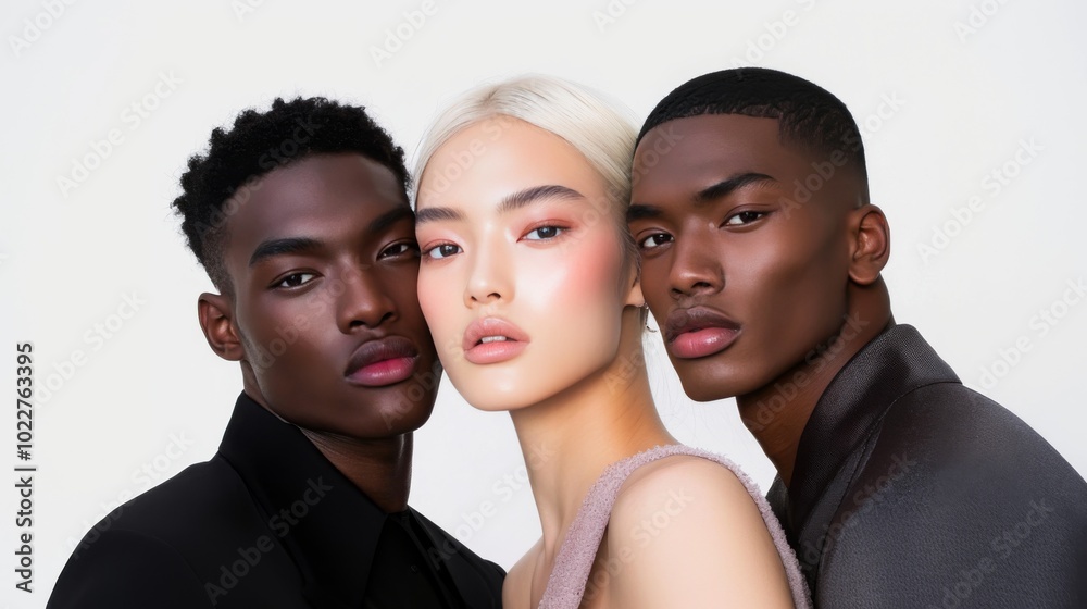 Diverse trio of models with flawless skin and elegant expressions, ideal for beauty and fashion advertising Diverse trio of models with flawless skin and elegant expressions, ideal for beauty and fashion advertising