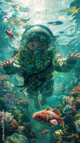 Child Diver in a Surreal Underwater World