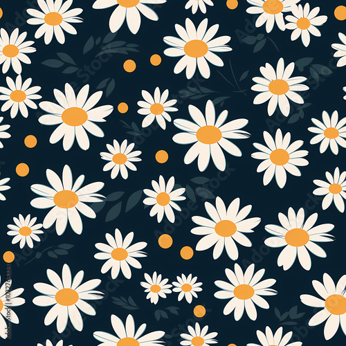 Chamomile Floral Pattern on Dark Green Background for Scrapbooking and Gift Packaging