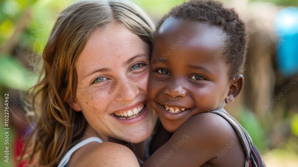 A woman is hugging a child with a smile on her face A woman is hugging a child with a smile on her face