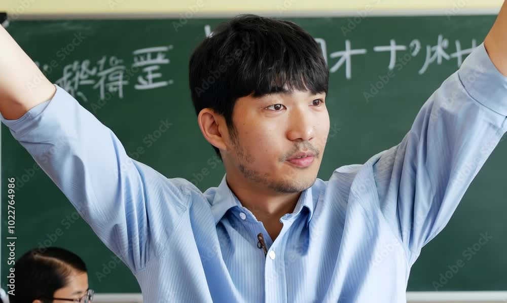Japanese Man Asking Questions in Classroom Japanese Man Asking Questions in Classroom