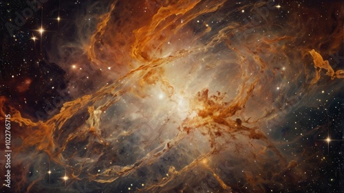 Swirling nebula with vibrant colors, cosmic clouds in space