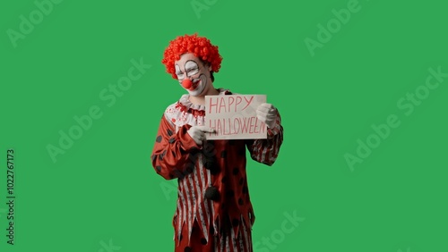 Funny clown on green screen chroma key.