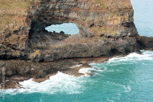 Hole in the Rock at Akaroa Head Scenic Reserve Cliffs - Natural Coastal Formation