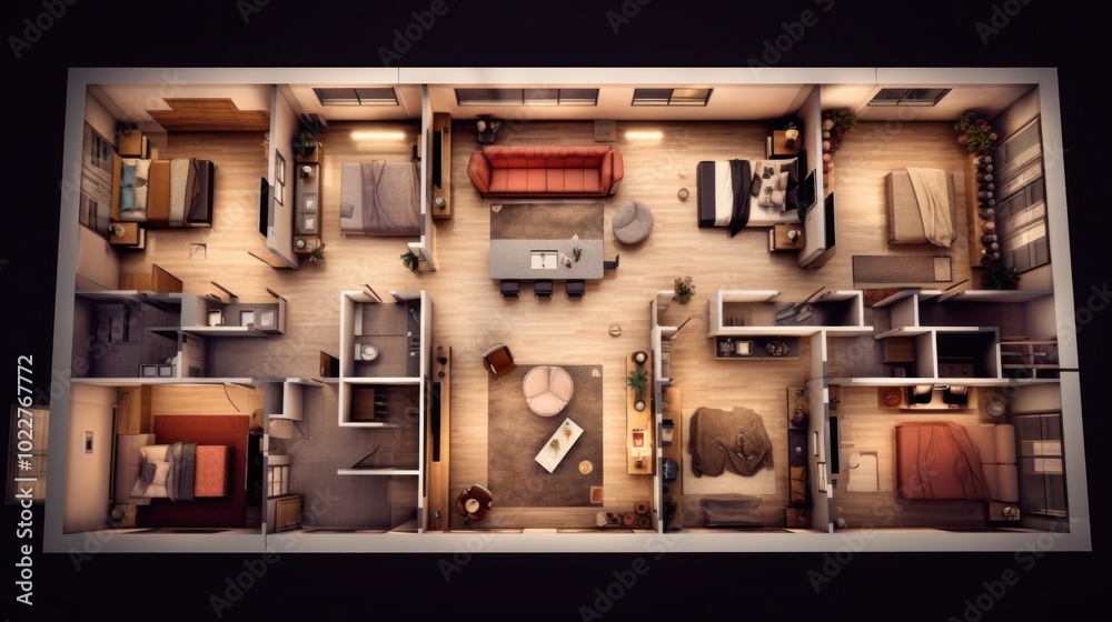 Top-Down View of a Modern Apartment Top-Down View of a Modern Apartment