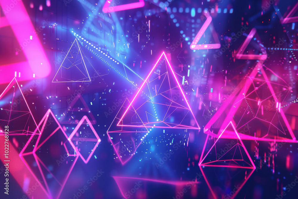 close up horizontal glowing abstract geometric fluorescent neon shapes in a cybernetic virtual background close up horizontal glowing abstract geometric fluorescent neon shapes in a cybernetic virtual background