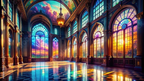 Surreal Big Hall Window Illuminating Dreamlike Interior Spaces