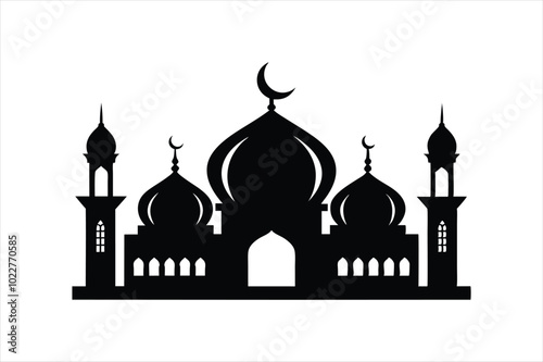 Prayer mosque silhouette black vector artwork illustration.