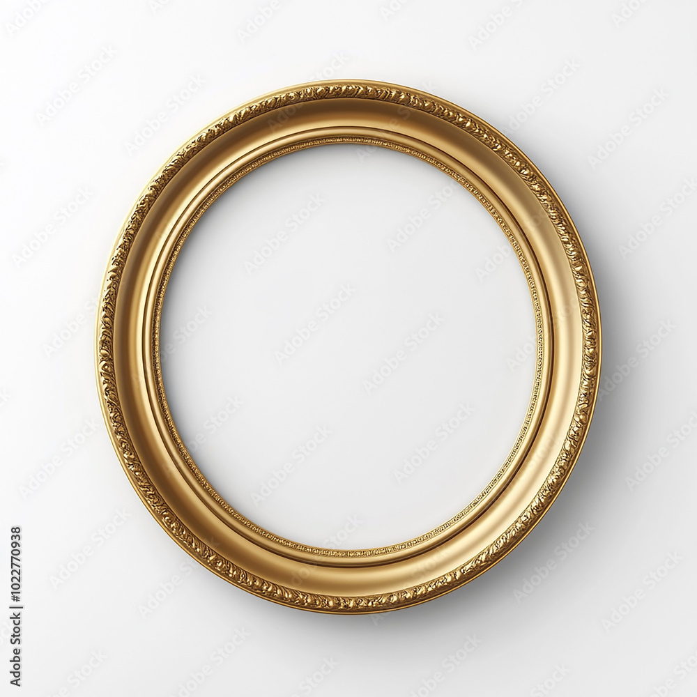 Oval Round Golden Photo Frame on Solid White Background Oval Round Golden Photo Frame on Solid White Background