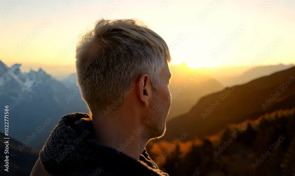 Dutch Man Enjoying Sunset at Mountain Peak Dutch Man Enjoying Sunset at Mountain Peak