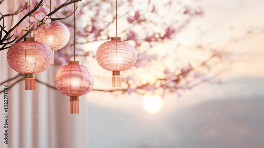 Obraz premium Moon Festival. Traditional lanterns on the street, the decor and beauty of tradition.