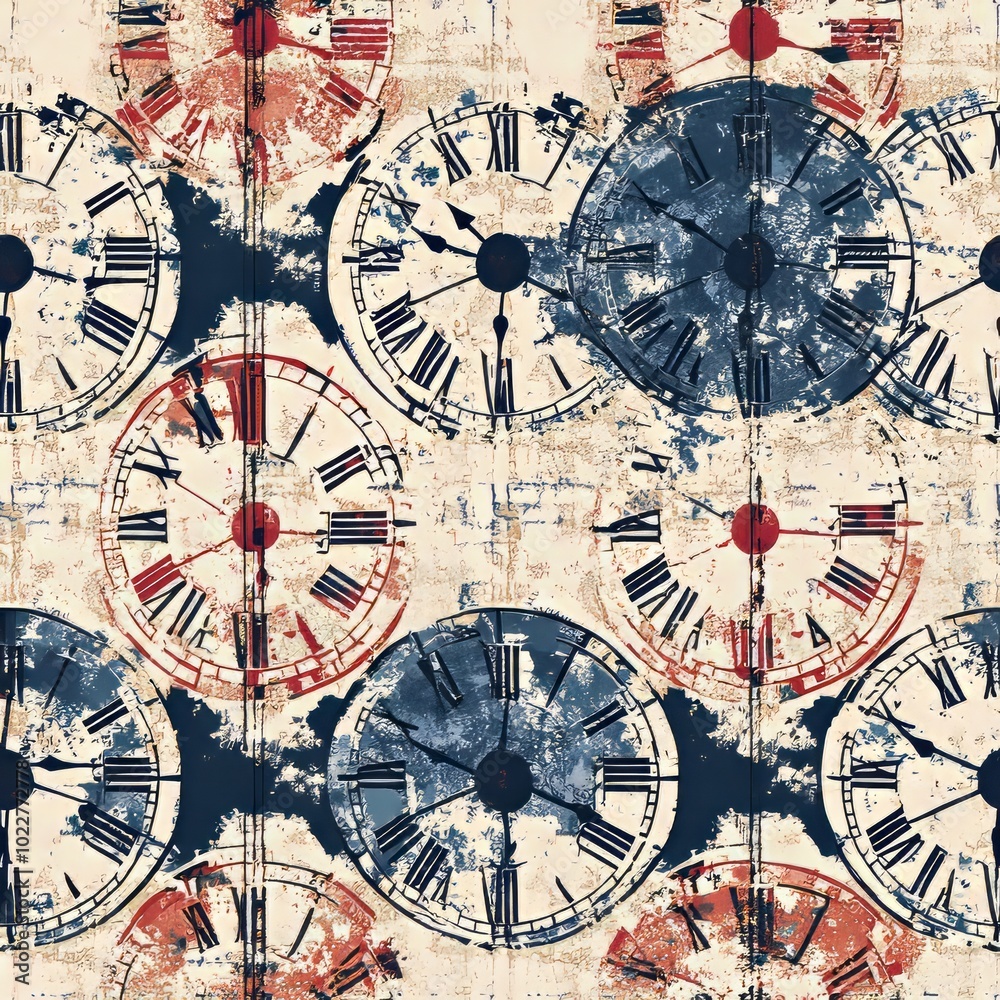 Fototapeta premium seamless pattern of clocks encased in intricate, swirling designs