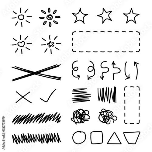 Wallpaper Mural Set of black hand drawn shapes and doodles, frames, arrows and blinks. Vector illustration, design element group. Torontodigital.ca