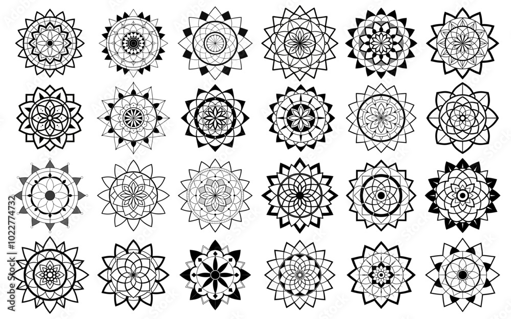 Minimalist Mandala with Simple Shapes for Beginners and Kids - Black Line Art on White Background Minimalist Mandala with Simple Shapes for Beginners and Kids - Black Line Art on White Background