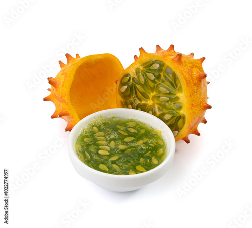 Kiwano seeds isolated, jelly melon, cucumis metuliferus, horned melon, african horned cucumber photo