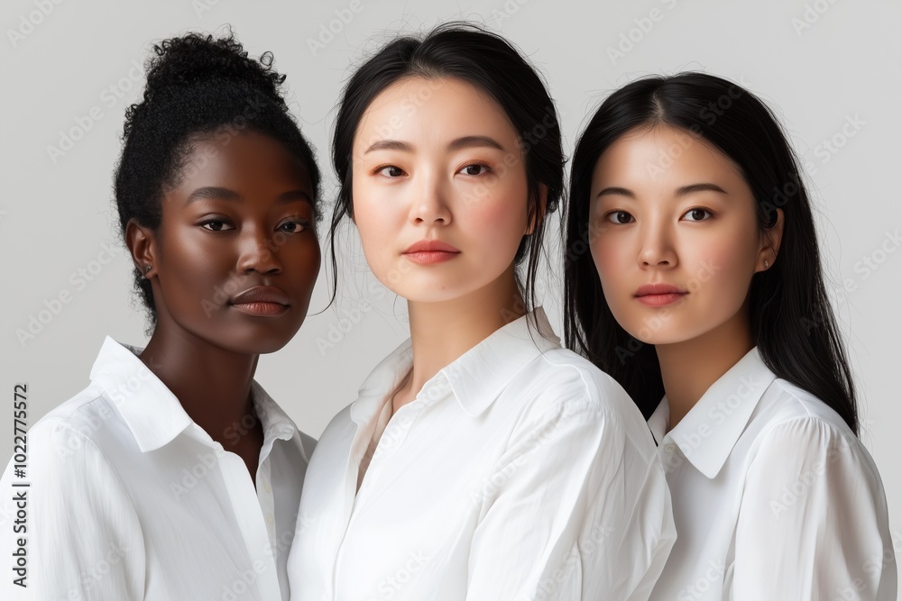 A group portrait of three women showcasing diversity and unity in a contemporary setting A group portrait of three women showcasing diversity and unity in a contemporary setting