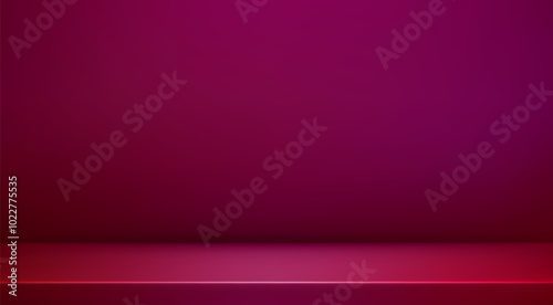 Purple studio room. Limbo maroon dark background. Abstract 3d backdrop for product presentation. Minimal wall scene. Showcase, promotion display. Vector stage mockup illustration