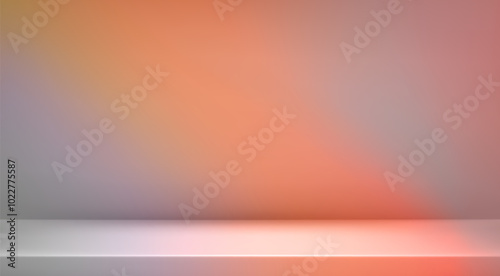 Empty room bg. 3d abstract autumn studio background. Orange, grey gradient wall backdrop. Back ground horizontal mockup product season presentation. Scene platform. Vector promotion display