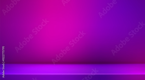 3d abstract purple studio room background. Two tone gradient empty wall backdrop. Violet back ground mockup product presentation. Hologram empty scene platform. Promotion display. Vector illustration