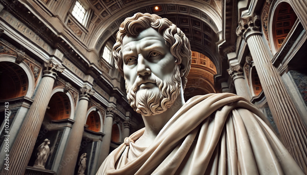 Ancient Stoic Philosopher in Contemplative Pose with Timeless Wisdom

