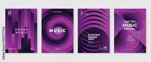 Music poster design background vector set. Electro Sound Cover template with vibrant abstract gradient geometric shape and line wave. Ideal design for social media, flyer, party, music festival, club.