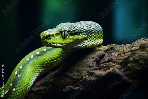 "Emerald Serpent: The Graceful Green Snake in the Trees, generative ai