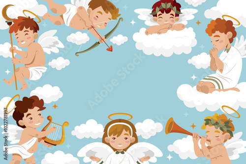 Hand drawn vintage angels background
