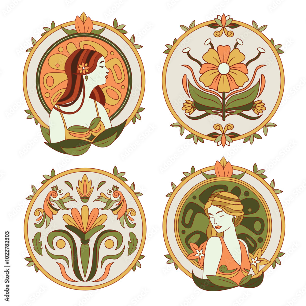 Obraz premium Art Nouveau style mini compositions set