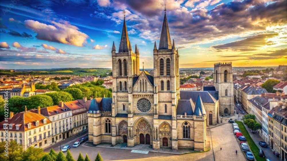 Fototapeta premium Stunning Architectural View of St. Denis Cathedral with Gothic Elements and Beautiful Facade