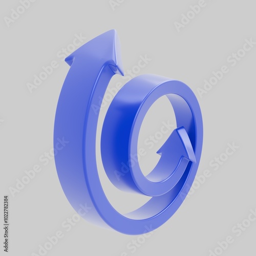 Abstract 3D blue twisted arrow figure on a white background, symbolizing a cycle or update. Ideal for use in interfaces, presentations, infographics, and web design