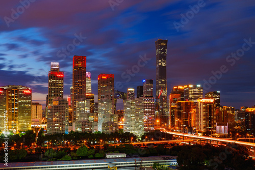 Night view of skyline of Beijing CBD (Central Business District) after dusk