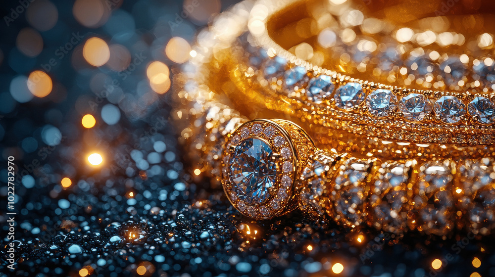 gold and diamond ring is on a table with other diamonds gold and diamond ring is on a table with other diamonds