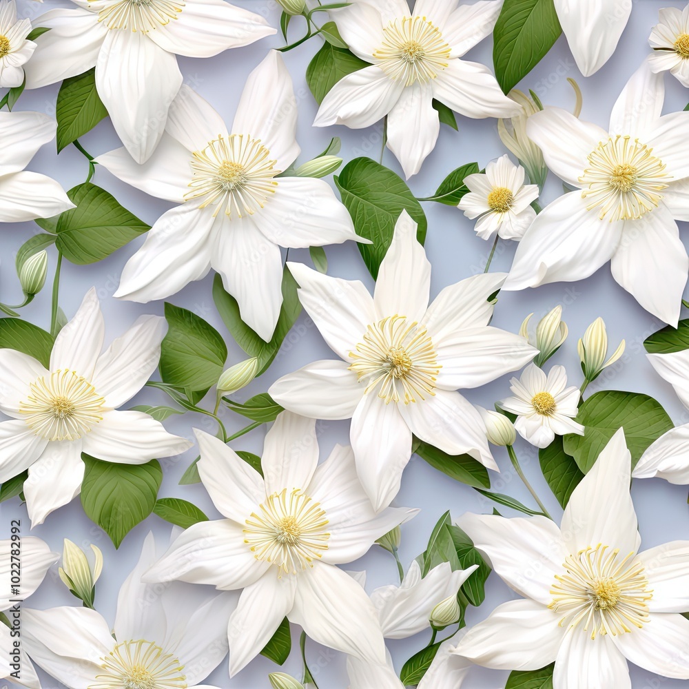 Fototapeta premium Beautiful Flowers of Clematis Paniculata, Cloud-Like Blooming White Clematis