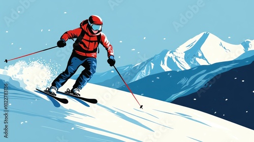 Close Up Shot Of Professional Telemark Skier On Ski Trail With Mountain Peaks And Stunning Winter Snowy Landscape For Nature Holidays Winter Sports And Workout Concept