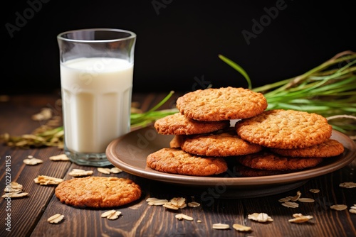 Oatmeal Cookies, Cereal Oat Crackers with Chocolate, Thin Cookies, Crispy Anzac Biscuit Cookie