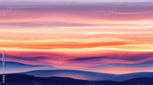 Abstract Landscape With Beautiful Clouds At Sunset Layered Cloud Formation Stunning Sunset Cloudscape Smoky Cloud Layers 2D Computer Generated Illustration