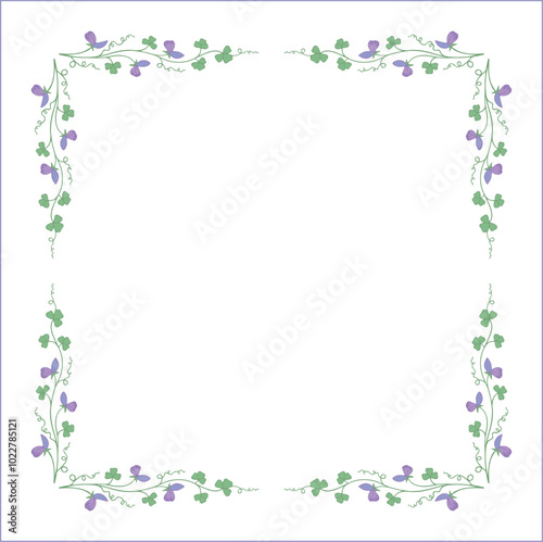 Wallpaper Mural Vegetal floral frame with clover leaves and purple flowers, decorative corners for greeting cards, banners, business cards, invitations, menus. Isolated vector illustration.	
 Torontodigital.ca