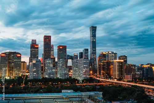 Night view of skyline of Beijing CBD (Central Business District) after dusk