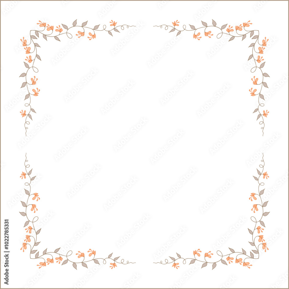 Vegetal floral frame with flowers, autumn frame, decorative corners for greeting cards, banners, business cards, invitations, menus. Isolated vector illustration.
Vegetal floral frame with flowers, autumn frame, decorative corners for greeting cards, banners, business cards, invitations, menus. Isolated vector illustration.