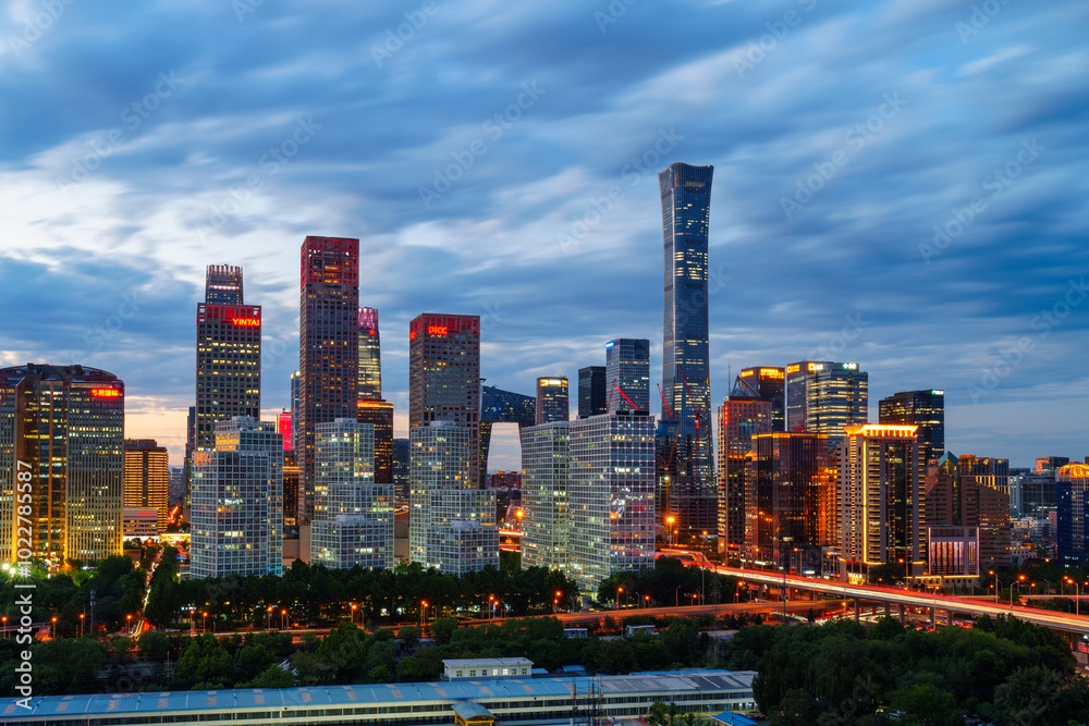 Obraz premium Night view of skyline of Beijing CBD (Central Business District) after dusk