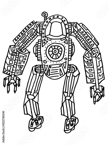 Wallpaper Mural Cute robot cartoon icon character, line stoke isolated, graphic design sign Torontodigital.ca