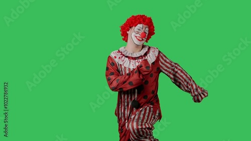 Funny clown on green screen chroma key.
