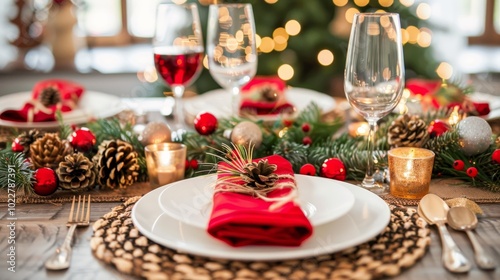 Beautifully decorated holiday table setting perfect for festive gatherings and joyful celebrations.