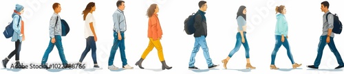 Walking people side view vector illustration with detailed features